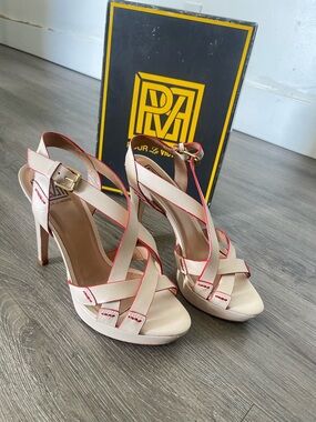 Pour La Victoire Beige Leather Strappy High Heel Sandals